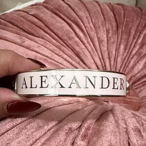 Alexander McQueen White Enamel Logo Bangle with Silver Trim